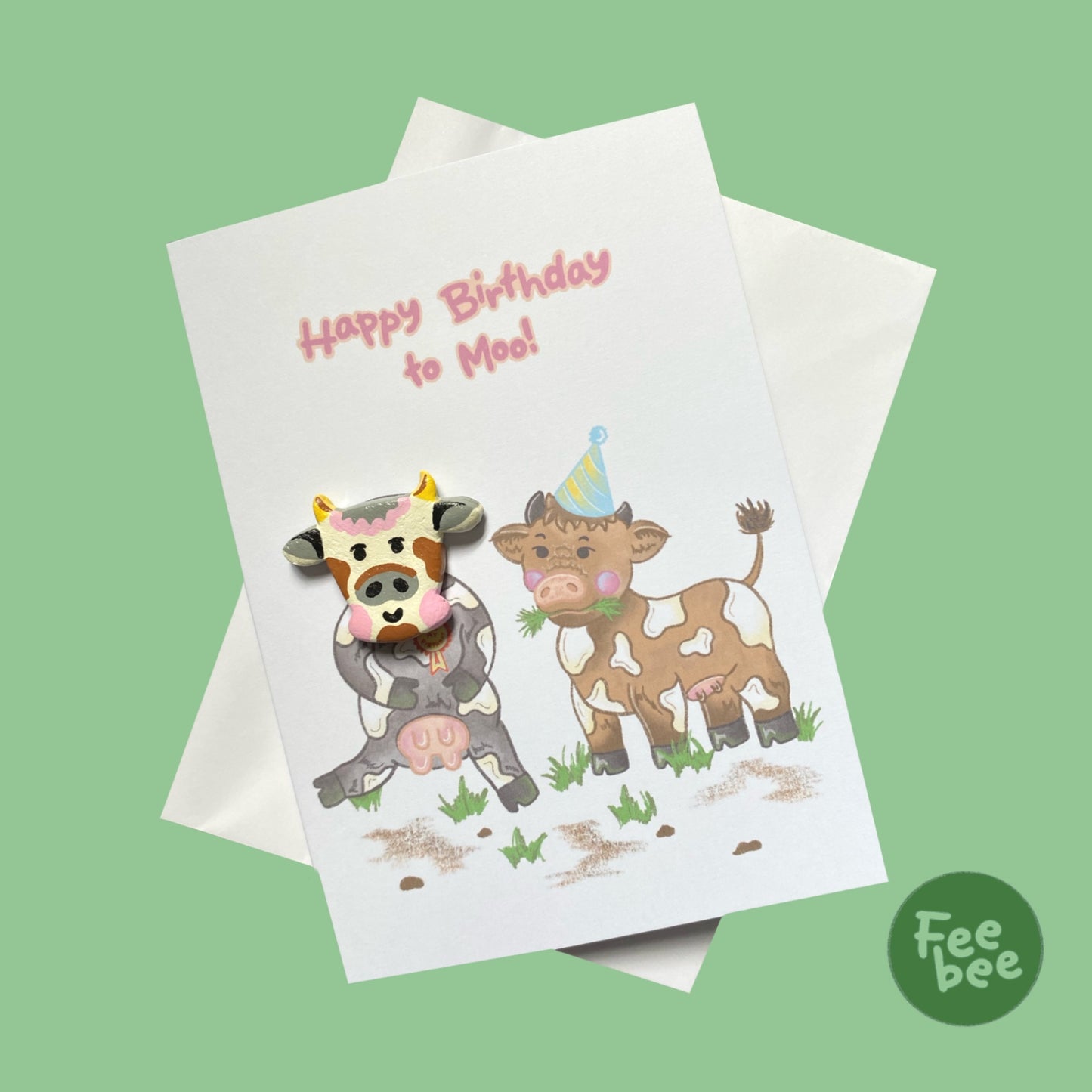 ‘Happy Birthday to Moo’ Cow Clay Pin Greeting Card