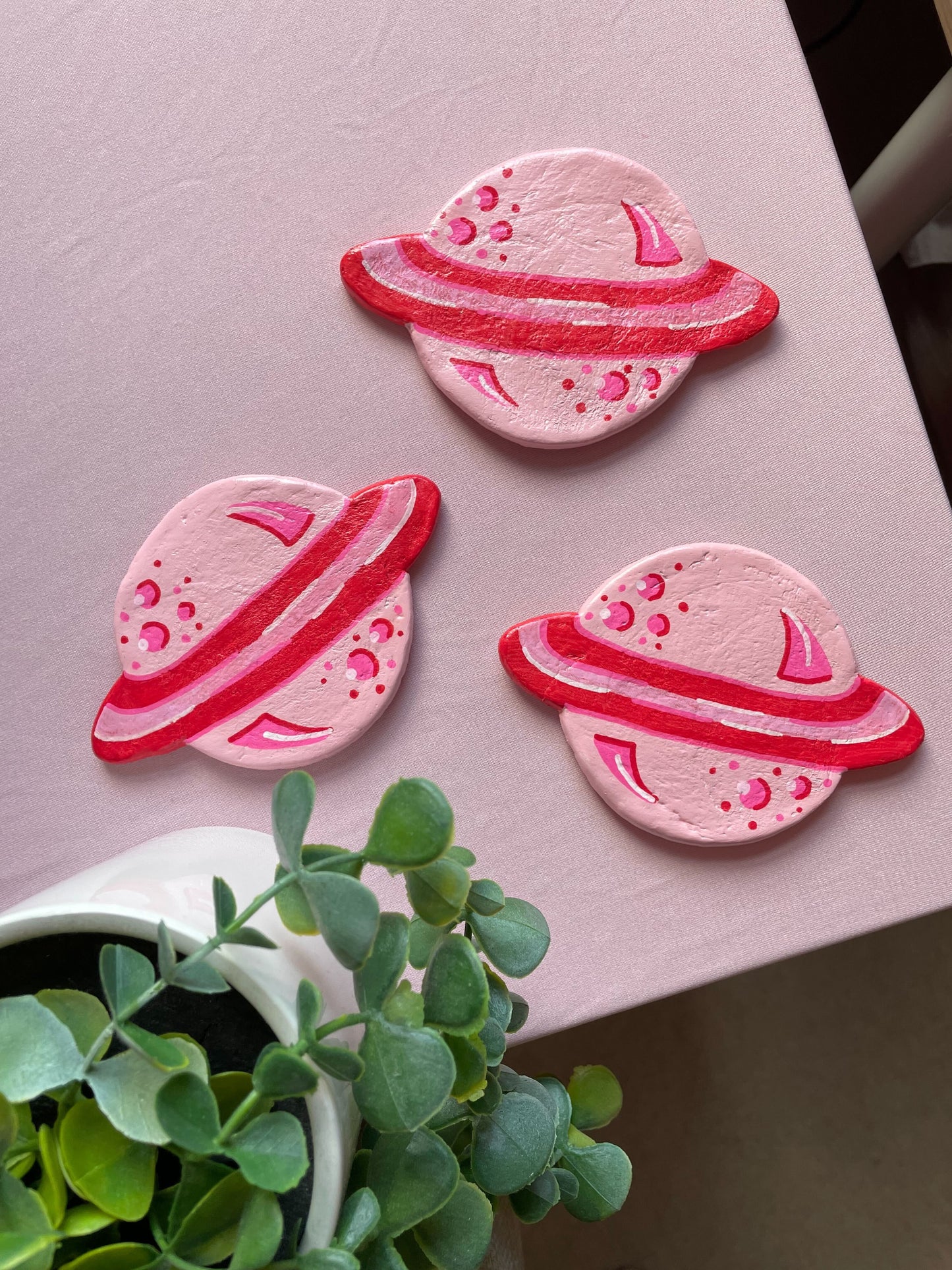 Pink Planet Handmade Clay Coaster
