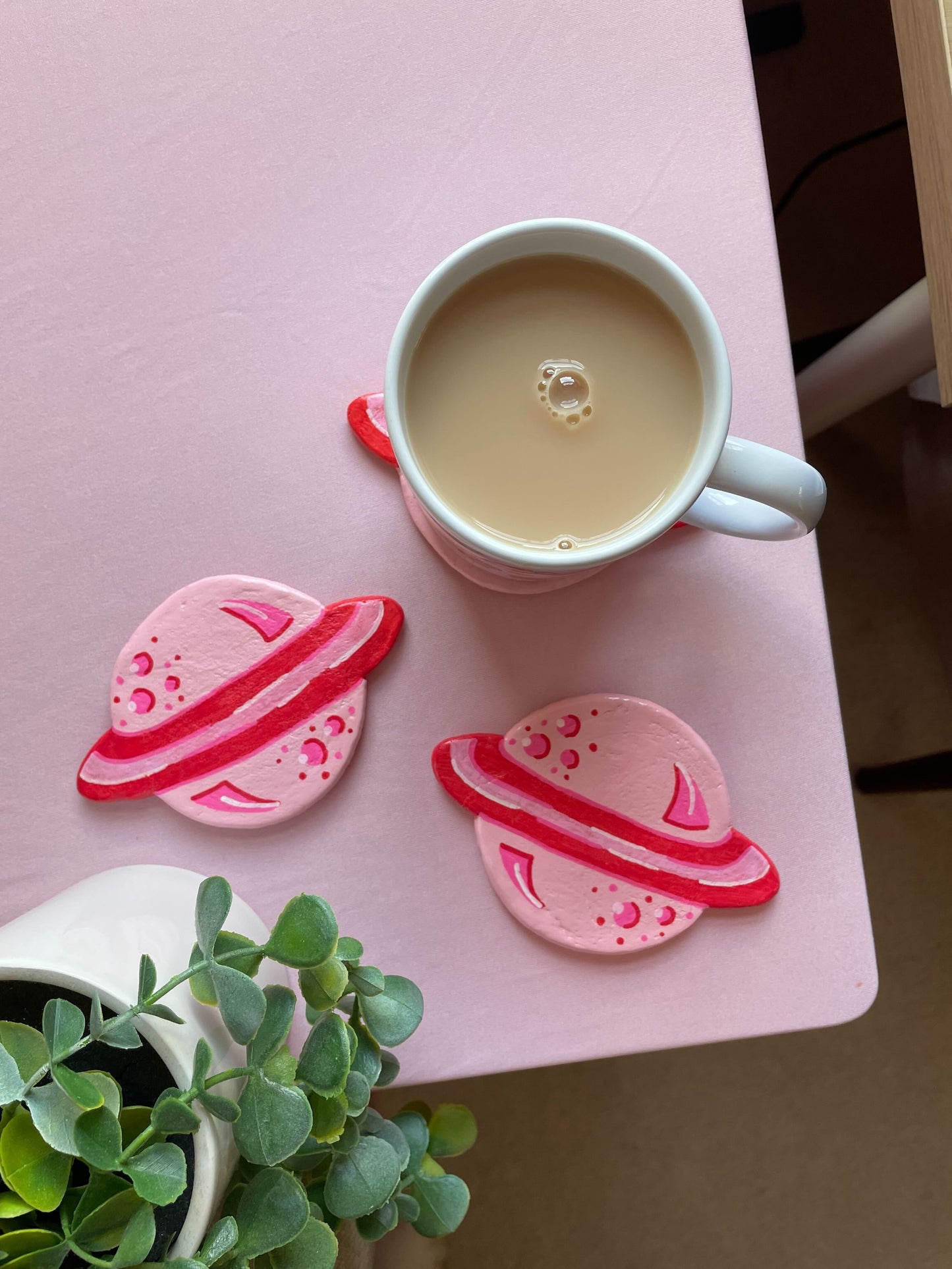 Pink Planet Handmade Clay Coaster