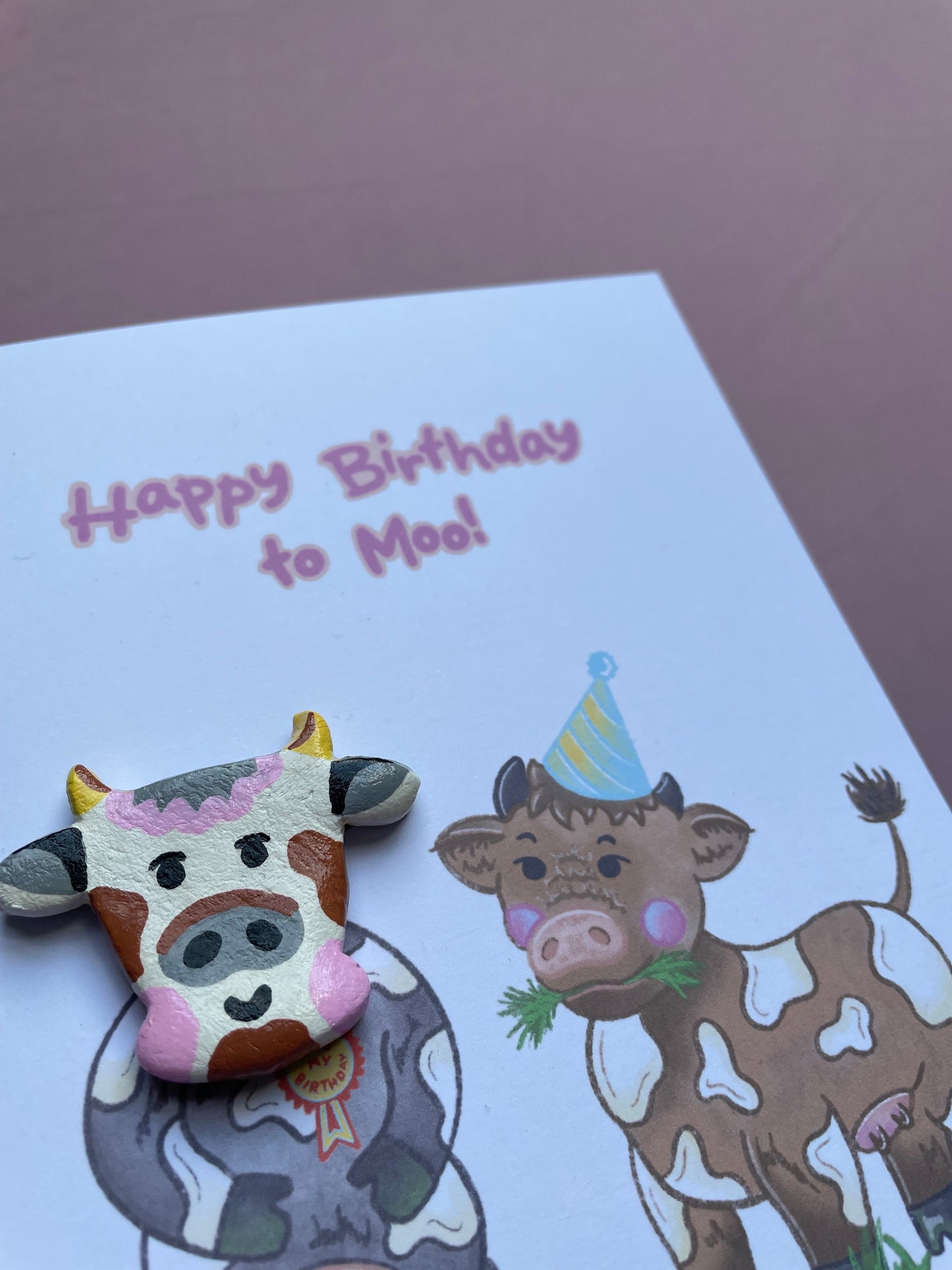 ‘Happy Birthday to Moo’ Cow Clay Pin Greeting Card