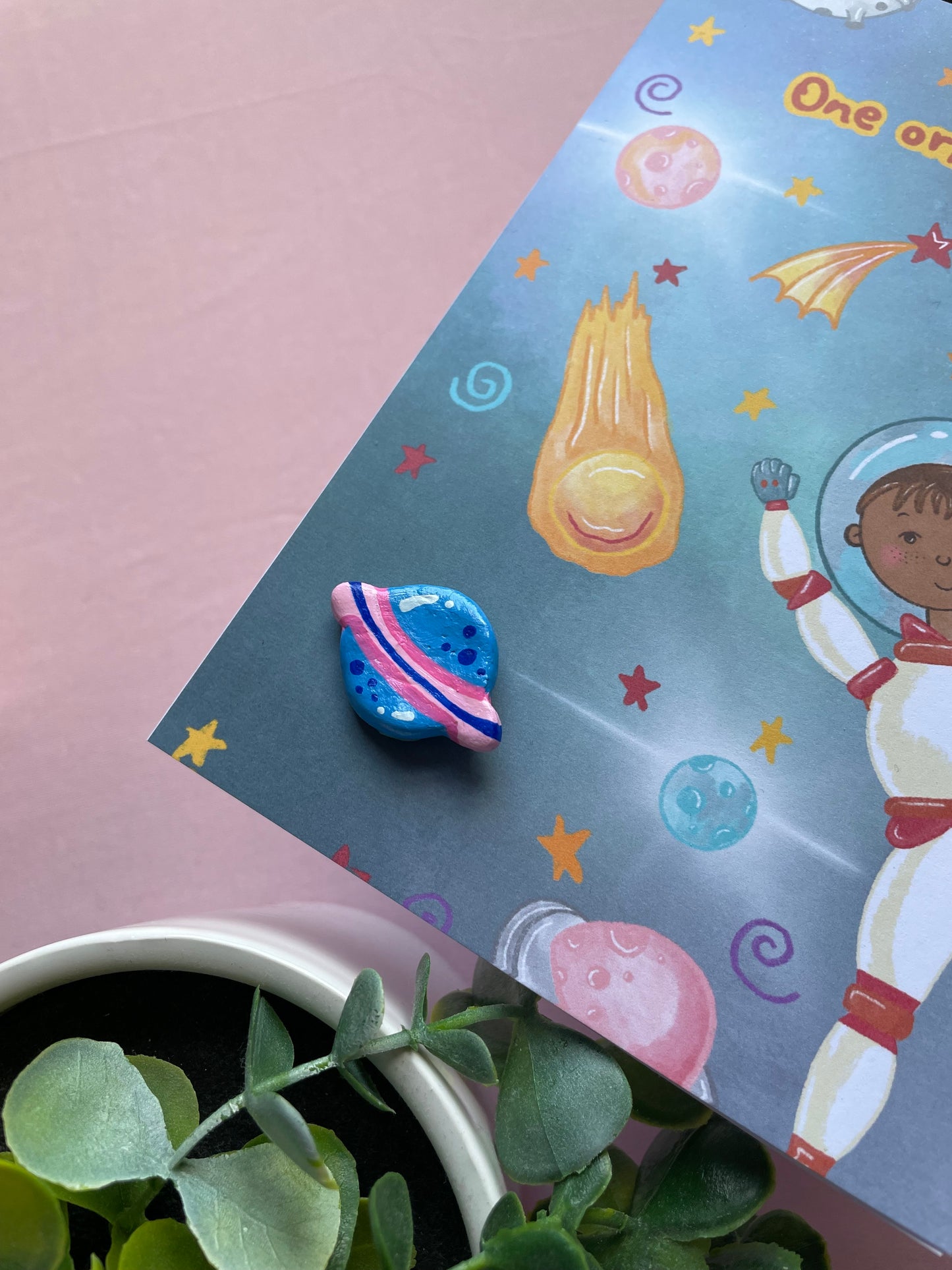 ‘One orbit older’ Planet Clay Pin Greeting Card