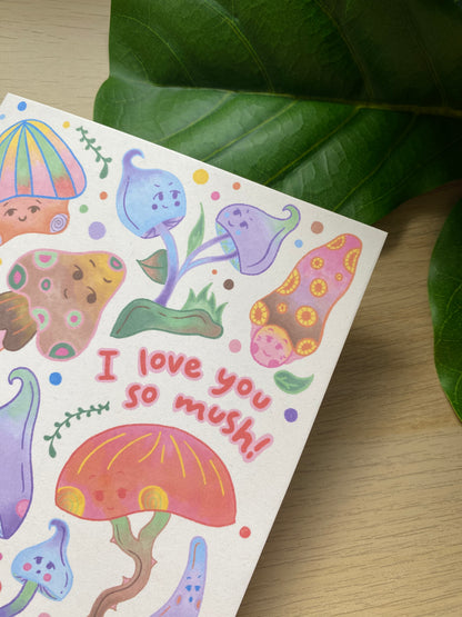 ‘I love you so mush’ Toadstool Clay Pin Greeting Card