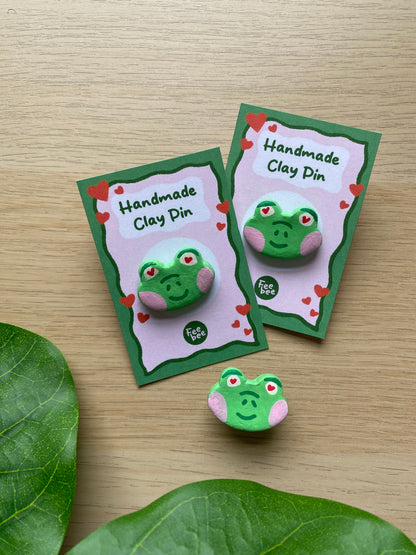 ‘Lovestruck Frog’ Handmade Clay Pin