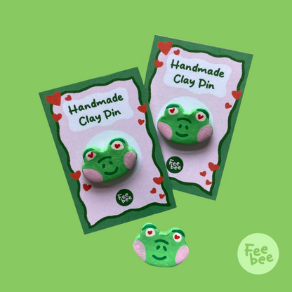 ‘Lovestruck Frog’ Handmade Clay Pin