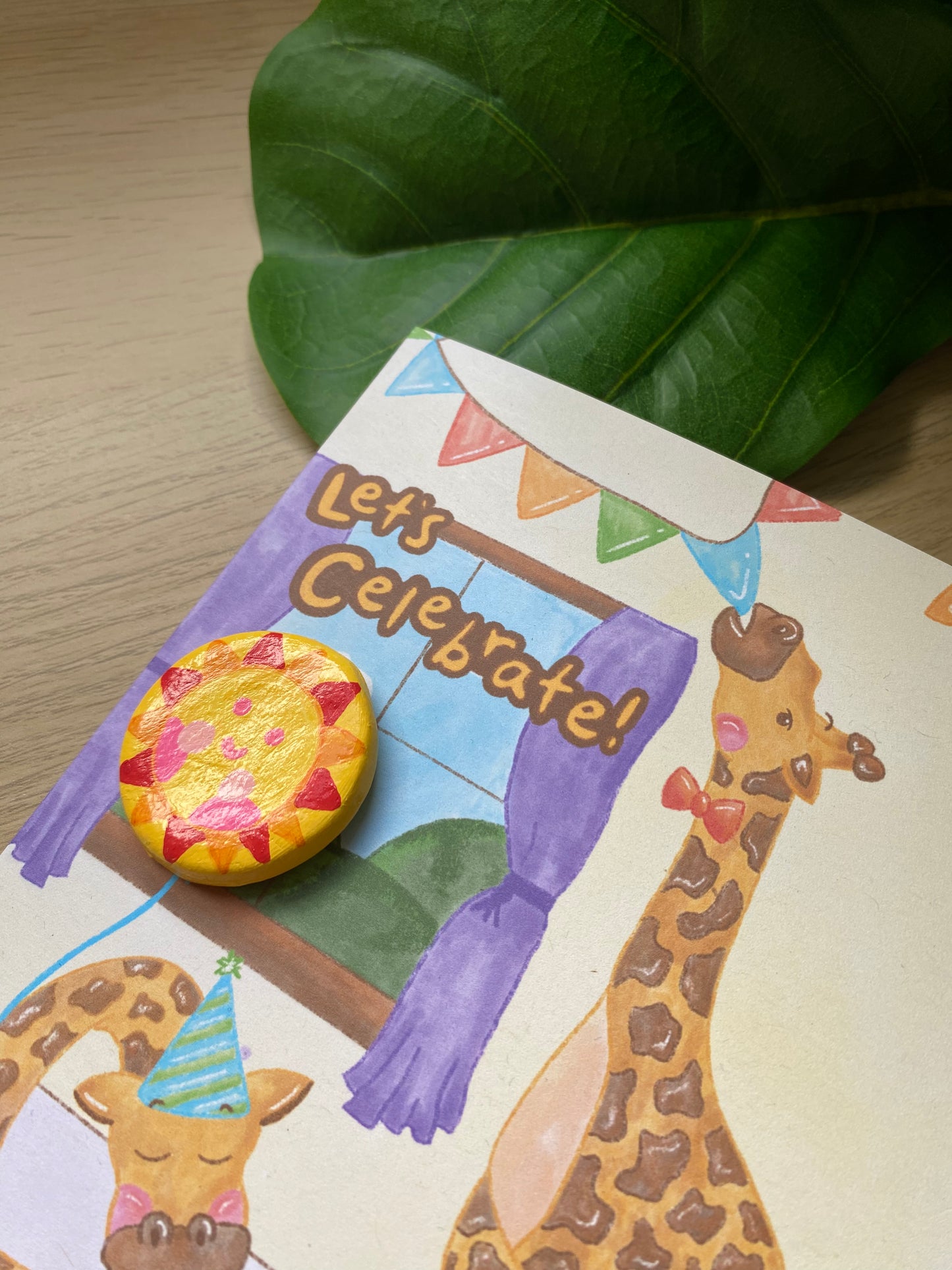 ‘Let’s Celebrate’ Giraffe Clay Pin Greeting Card