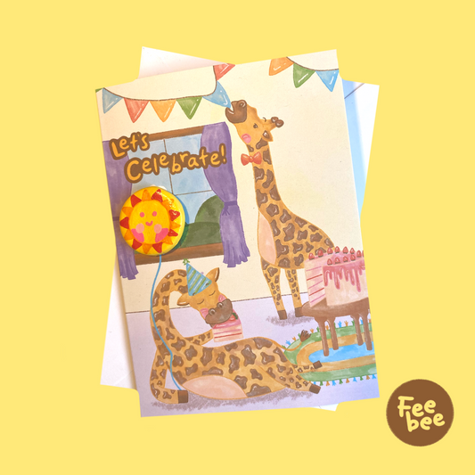 ‘Let’s Celebrate’ Giraffe Clay Pin Greeting Card