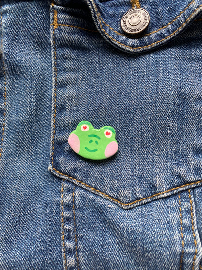 ‘Lovestruck Frog’ Handmade Clay Pin