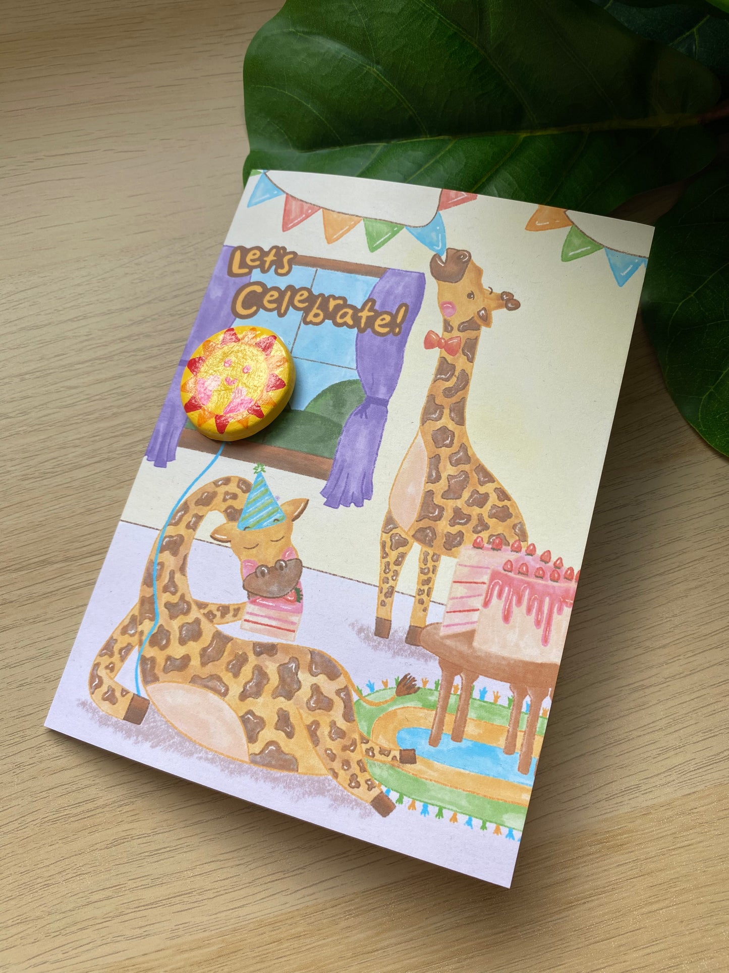 ‘Let’s Celebrate’ Giraffe Clay Pin Greeting Card