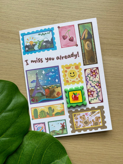 ‘I miss you already’ Apple Clay Pin Greeting Card