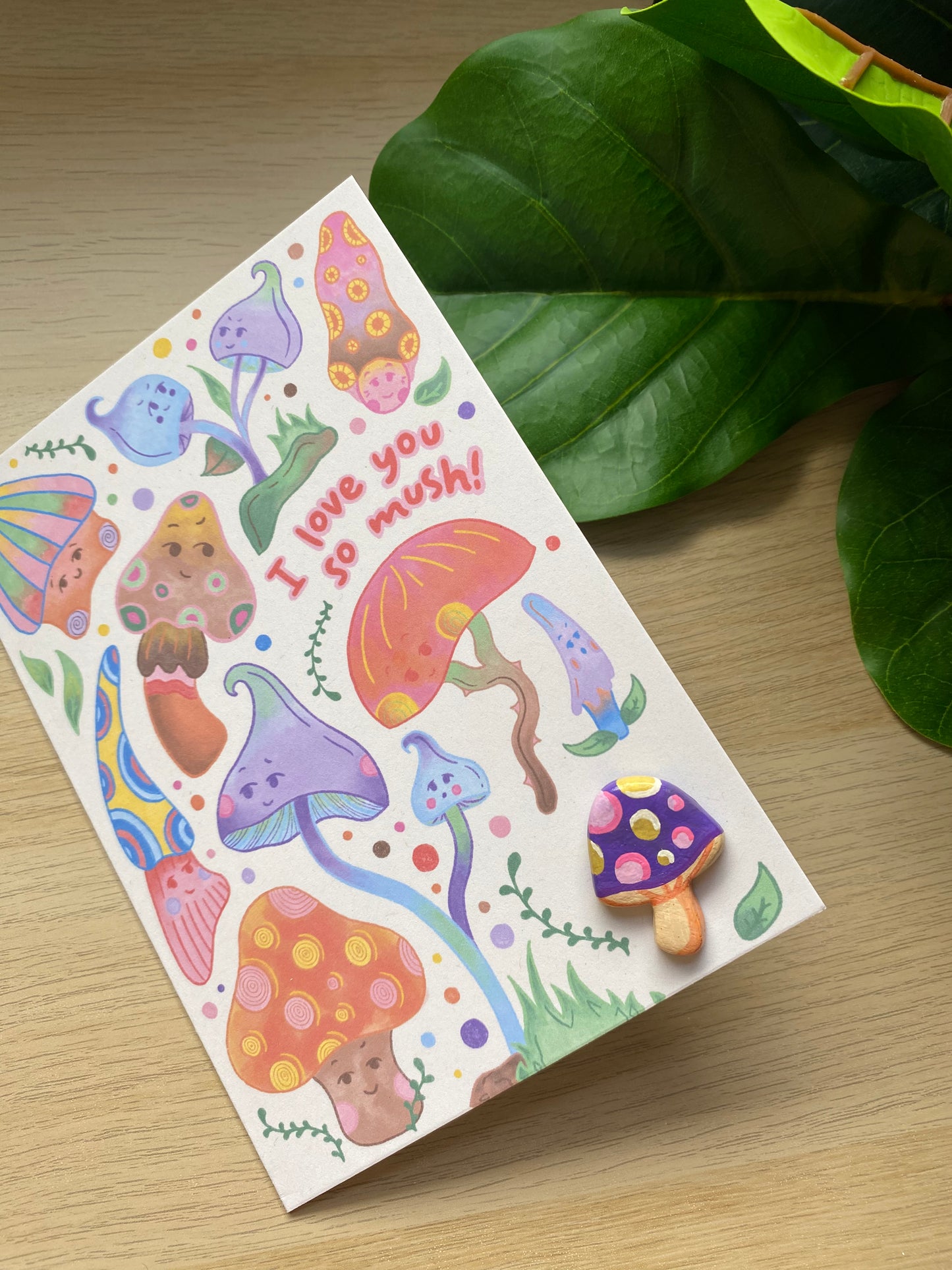 ‘I love you so mush’ Toadstool Clay Pin Greeting Card