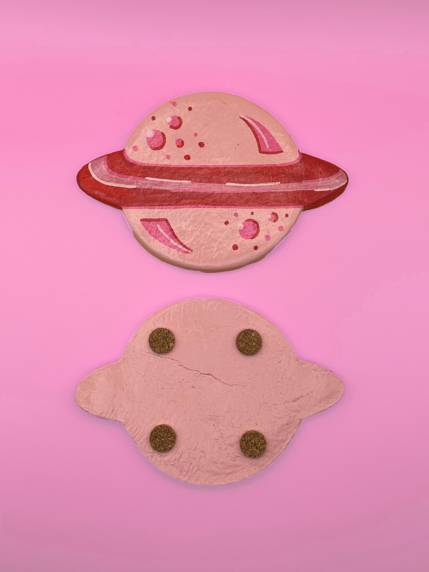 Pink Planet Handmade Clay Coaster