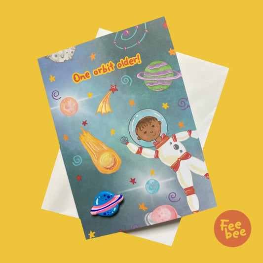 ‘One orbit older’ Planet Clay Pin Greeting Card